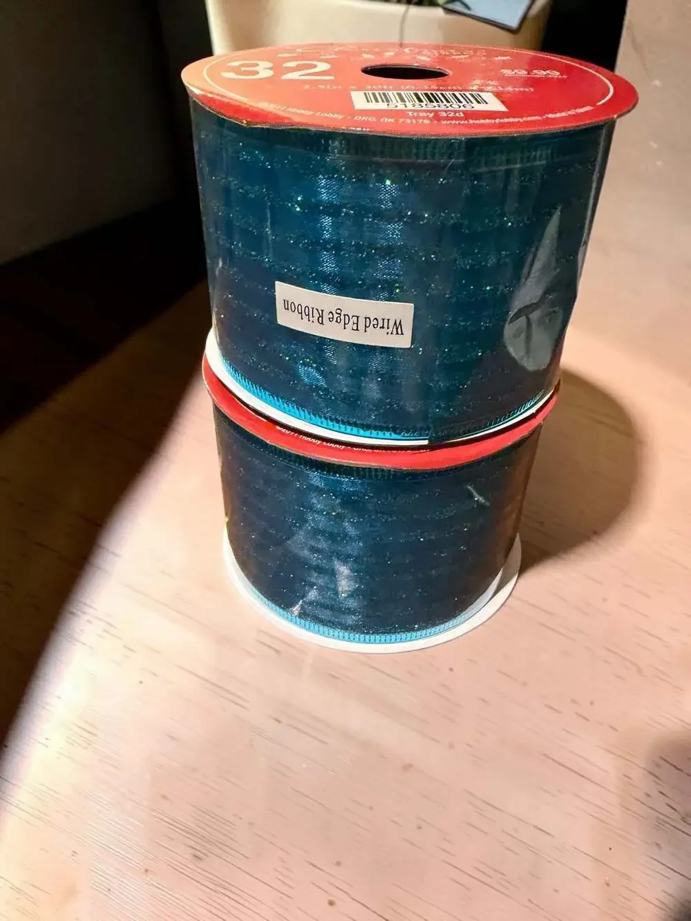Hobby Lobby Christmas Wired Edge Glitter Ribbon, Blue, 2.5 inch x 30 feet